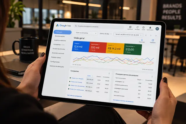 Tablet com um dashboard de resultados